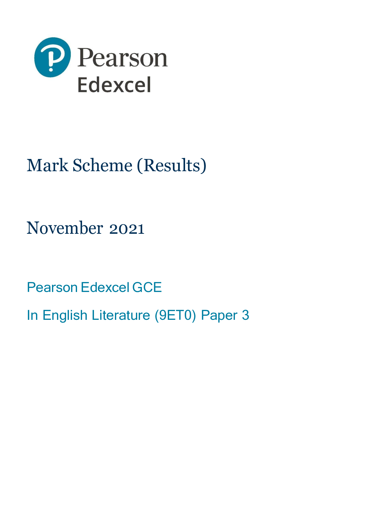 Preview of Pearson Edexcel Level 3 GCE English Literature Advanced PAPER 3: Poetry Mark Scheme Nov 20